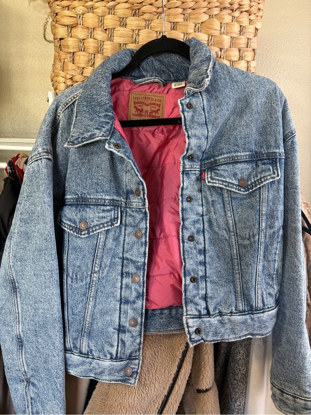 Levi's Acid Wash Denim Jacket with Pink Lining